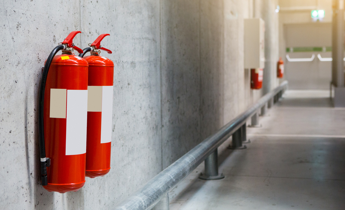 Fire extinguishers in the warehouse